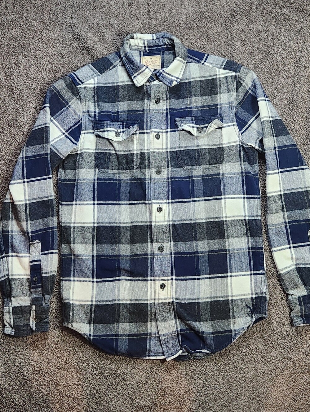 Navy & White Plaid American Eagle Flannel Shirt